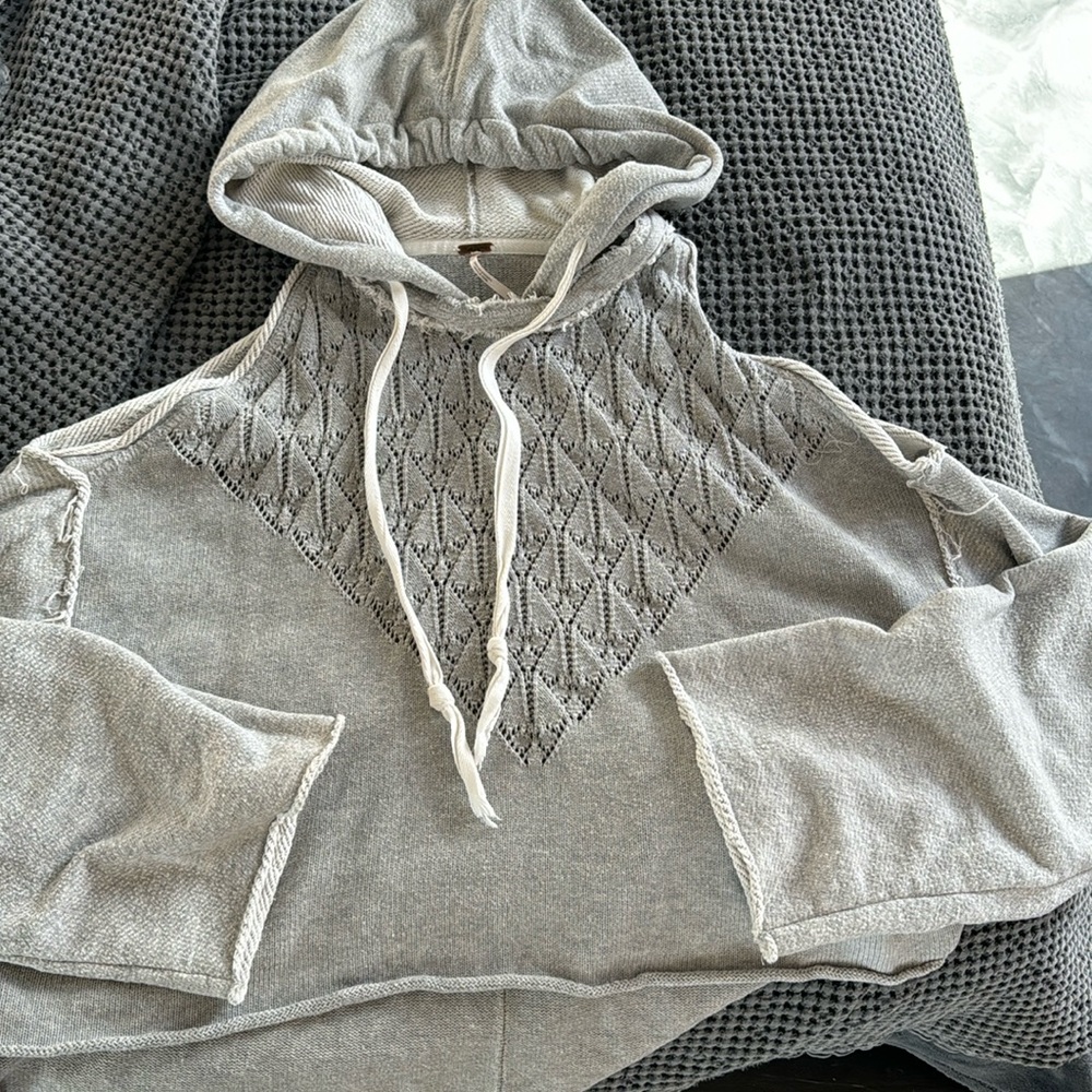 Free People Light Gray Knit Hoodie